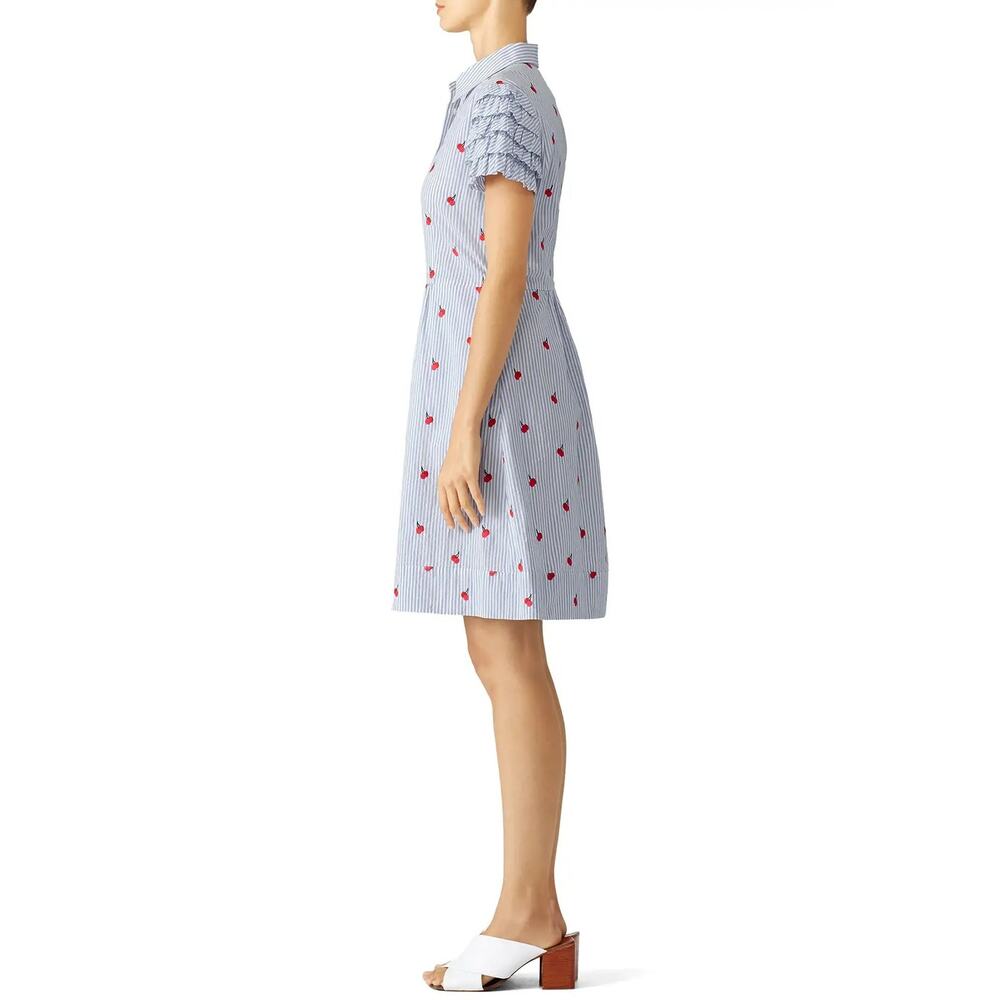 Draper James Cherry Orchard Ruffle Shirtdress Blue Collared Short Sleeve Sz 2 - Picture 2 of 11
